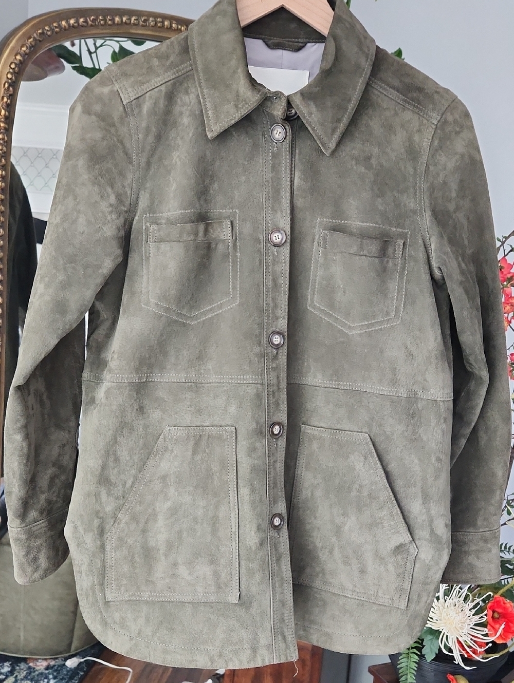 Anthropologie Olive Suede Utility Jacket XS